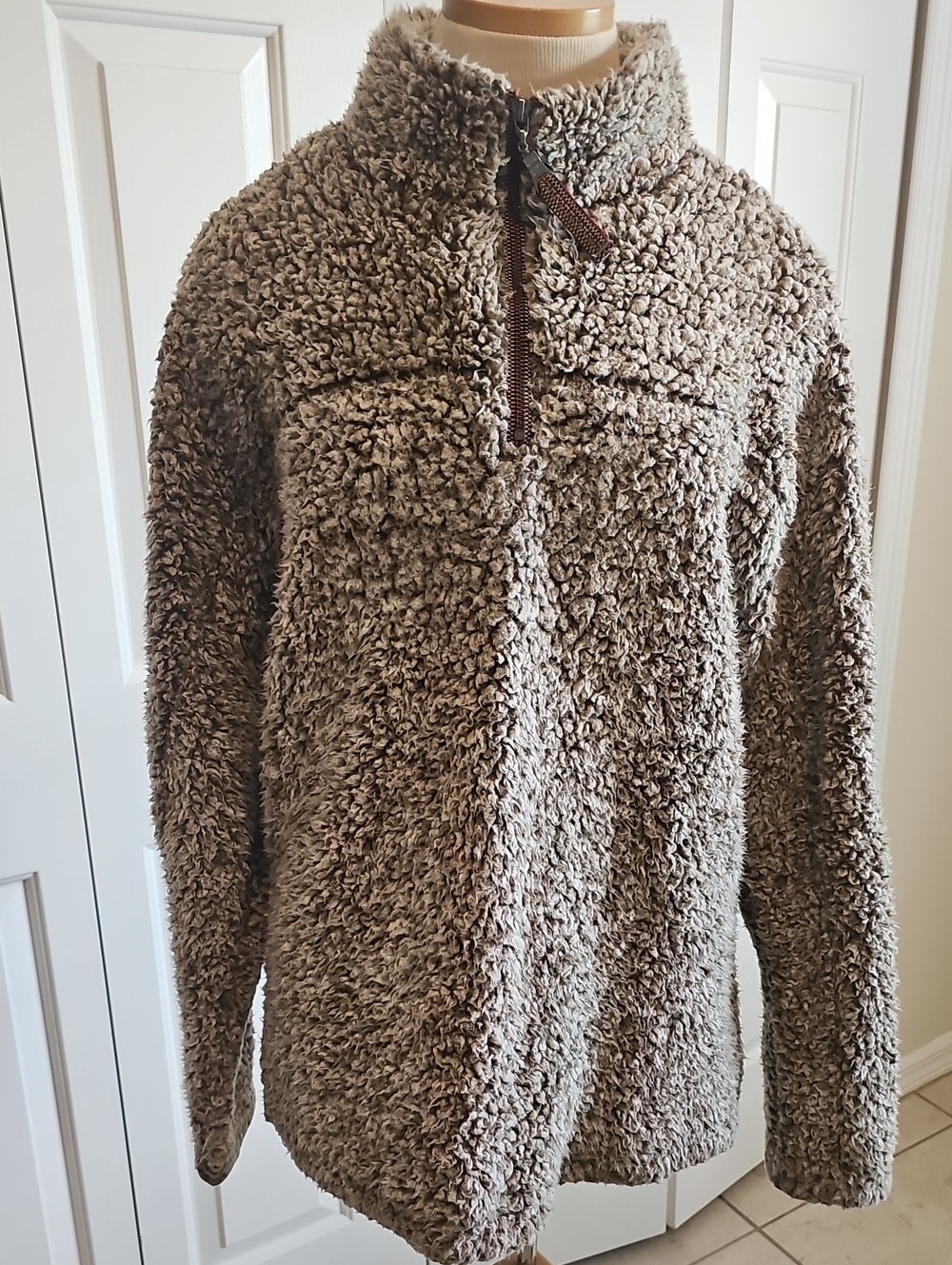 True Grit Frosty Tipped Sherpa Fleece Pullover Mens Sz M‎ Brown Quarter Zip Warm